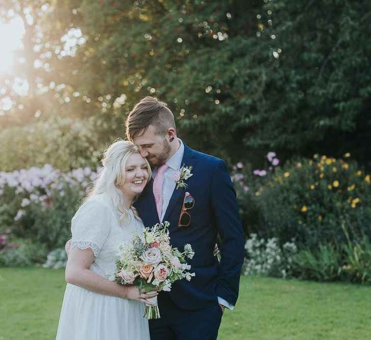 Portrait | Bride in Custom Made Separates | Groom in Next Suit | Pink & Gold Summer Wedding at East Riddlesden Hall Barn, Wiltshire | Laura Calderwoods Photography