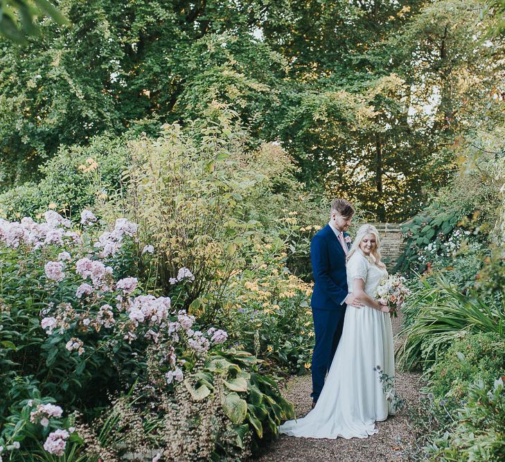 Portrait | Bride in Custom Made Separates | Groom in Next Suit | Pink & Gold Summer Wedding at East Riddlesden Hall Barn, Wiltshire | Laura Calderwoods Photography