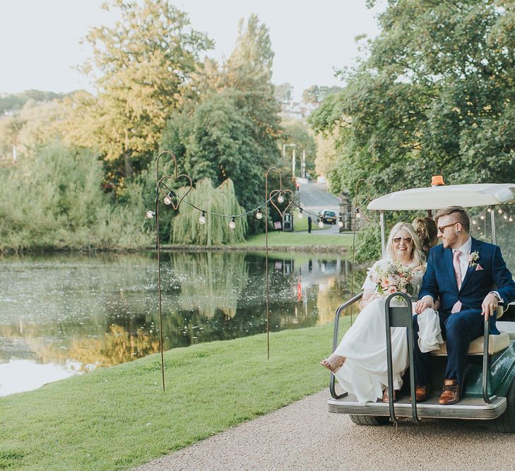 Portrait | Bride in Custom Made Separates | Groom in Next Suit | Pink & Gold Summer Wedding at East Riddlesden Hall Barn, Wiltshire | Laura Calderwoods Photography