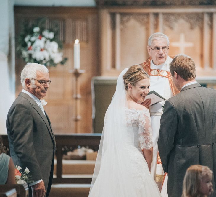 Church Wedding Ceremony with Bride in Pronovias White One Wedding Dress