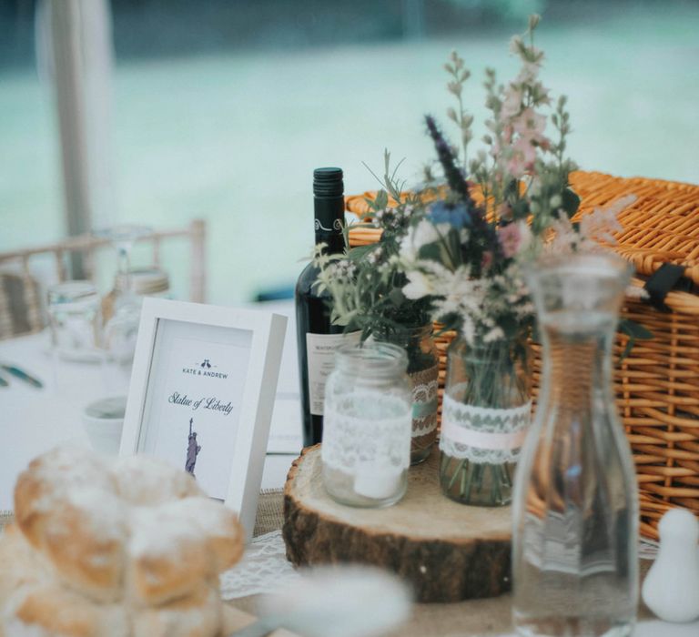 Rustic Tree Slice & Jam Jar Table Centrepiece