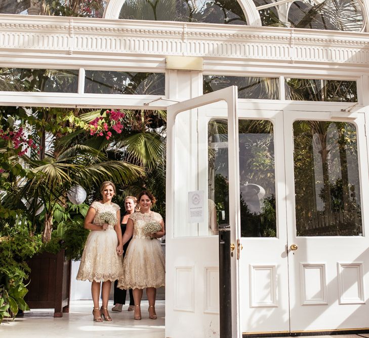 Bridesmaids in Gold Lace Chi Chi London Dresses from ASOS