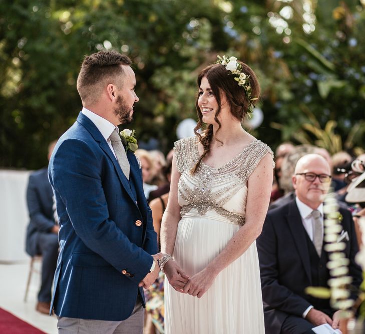 Bride in Anna Campbell Giselle Gown & Groom in Ted Baker Suit | Wedding Ceremony at Sefton Park Pal House Liverpool