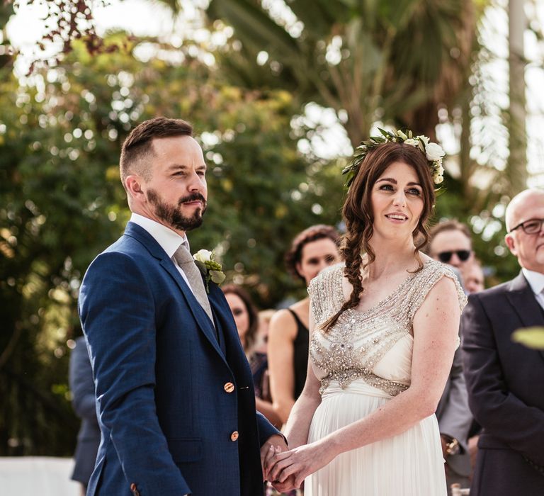 Bride in Anna Campbell Giselle Gown & Groom in Ted Baker Suit | Wedding Ceremony at Sefton Park Pal House Liverpool