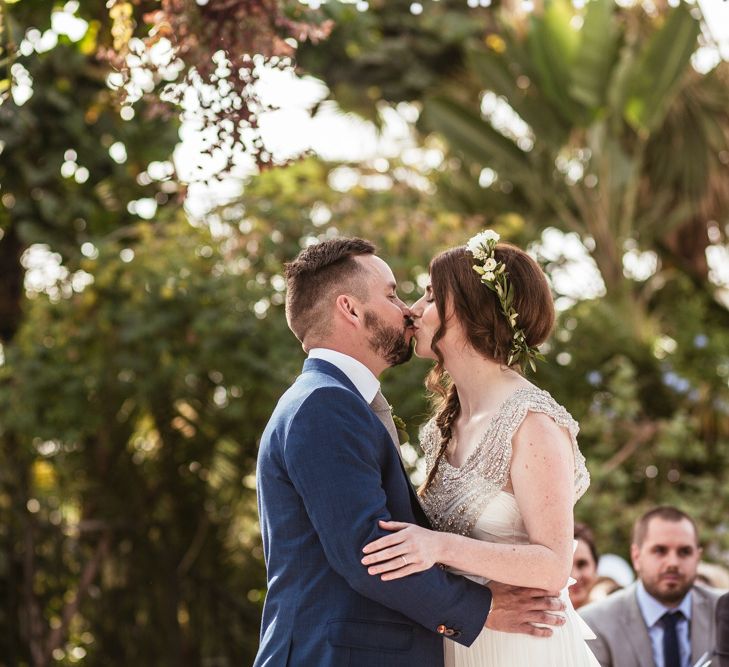 Bride in Anna Campbell Giselle Gown & Groom in Ted Baker Suit | Wedding Ceremony at Sefton Park Pal House Liverpool