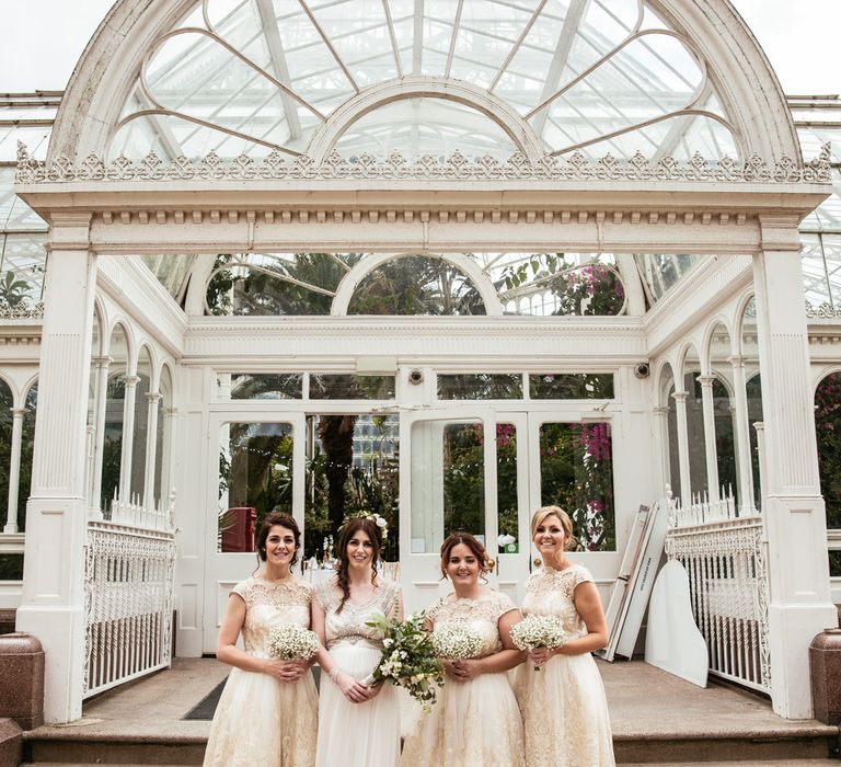 Bridesmaids in Gold Lace Chi Chi London Dresses from ASOS