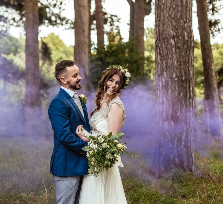 Bride in Anna Campbell Giselle Gown & Groom in Ted Baker Suit