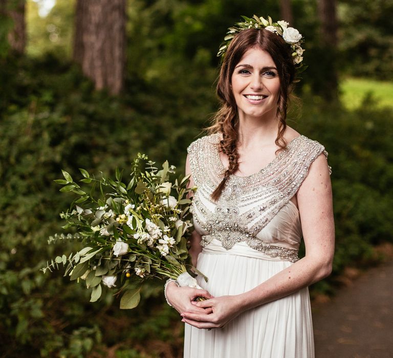 Bride in Anna Campbell Giselle Gown & Flower Crown