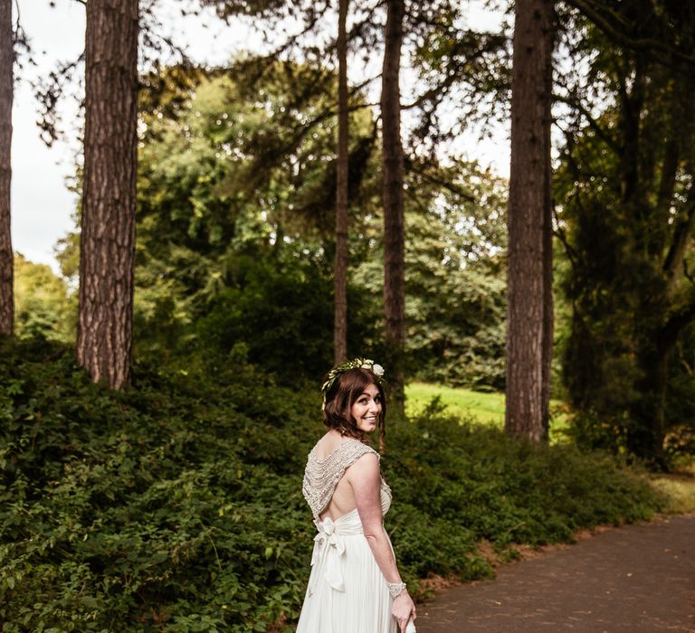 Bride in Anna Campbell Giselle Gown & Flower Crown