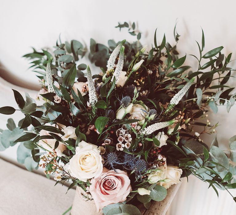 Rustic Wedding Bouquet With Roses And Foliage