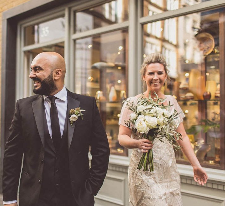 Bride in Maggie Sottero | Groom in Savile Row Suit | Ham Yard Hotel Wedding in London Soho | WE ARE // THE CLARKES