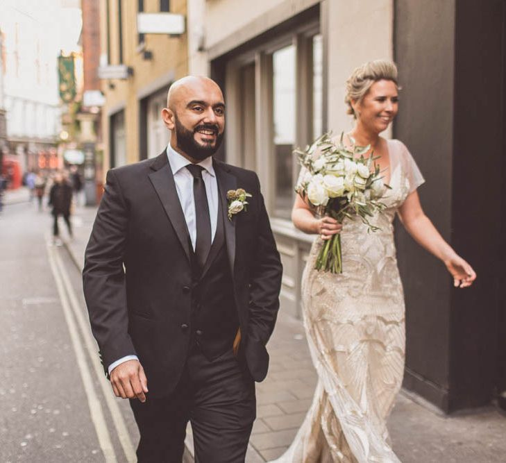 Bride in Maggie Sottero | Groom in Savile Row Suit | Ham Yard Hotel Wedding in London Soho | WE ARE // THE CLARKES