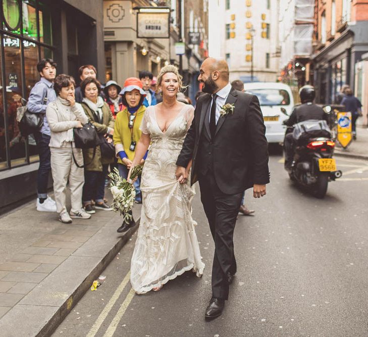 Bride in Maggie Sottero | Groom in Savile Row Suit | Ham Yard Hotel Wedding in London Soho | WE ARE // THE CLARKES