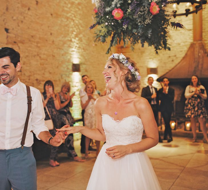 Bride With Pastel Flower Crown For A Rustic Music Themed Wedding At Stone Barn With Images From Weddings Vintage