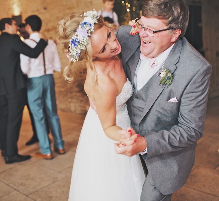 Bride With Pastel Flower Crown For A Rustic Music Themed Wedding At Stone Barn With Images From Weddings Vintage