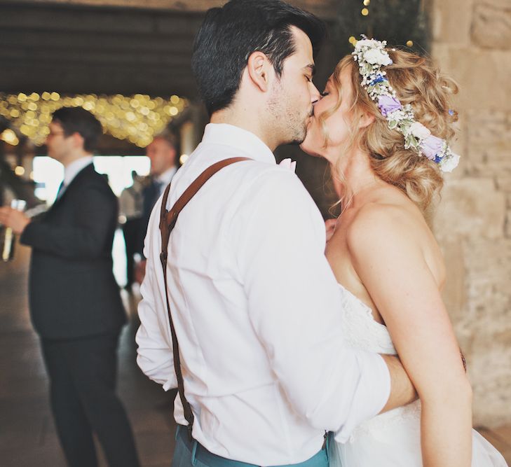 Bride With Pastel Flower Crown For A Rustic Music Themed Wedding At Stone Barn With Images From Weddings Vintage