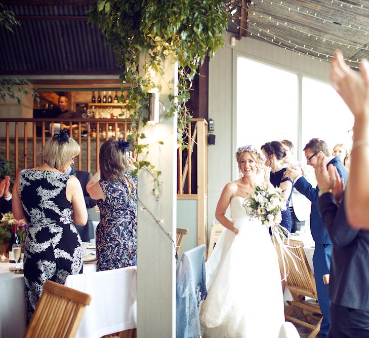 Bride With Pastel Flower Crown For A Rustic Music Themed Wedding At Stone Barn With Images From Weddings Vintage