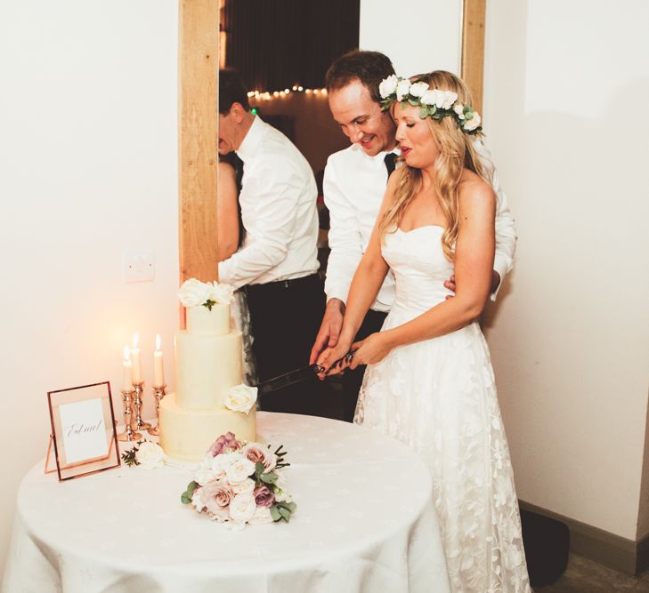 Cutting the Cake | Bride in Kate Halfpenny London Eseme Bridal Gown | Maryanne Weddings Photography