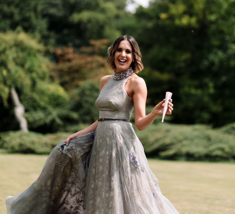 Stylish Bride in Grey Tulle Wedding Dress