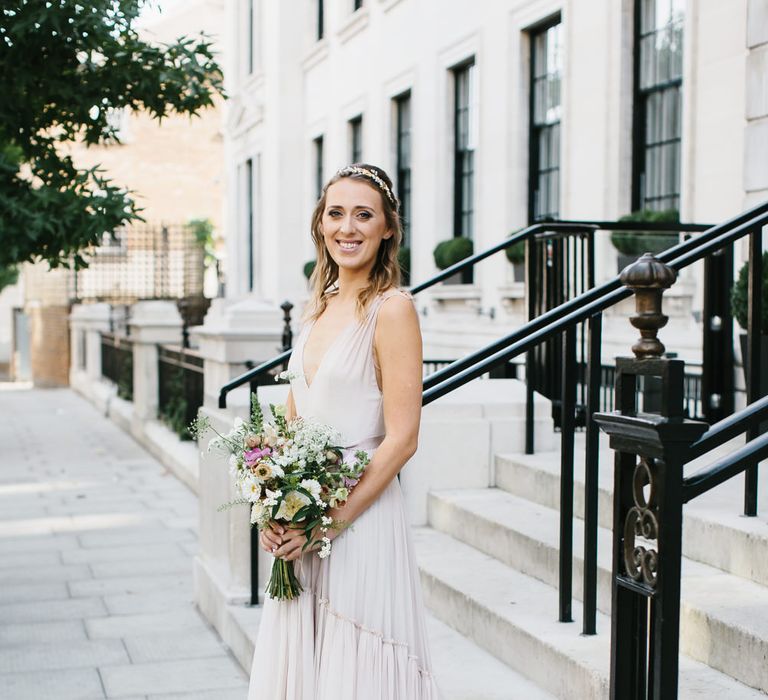 Bride in Jenny Packham Blush Ombre Wedding Dress