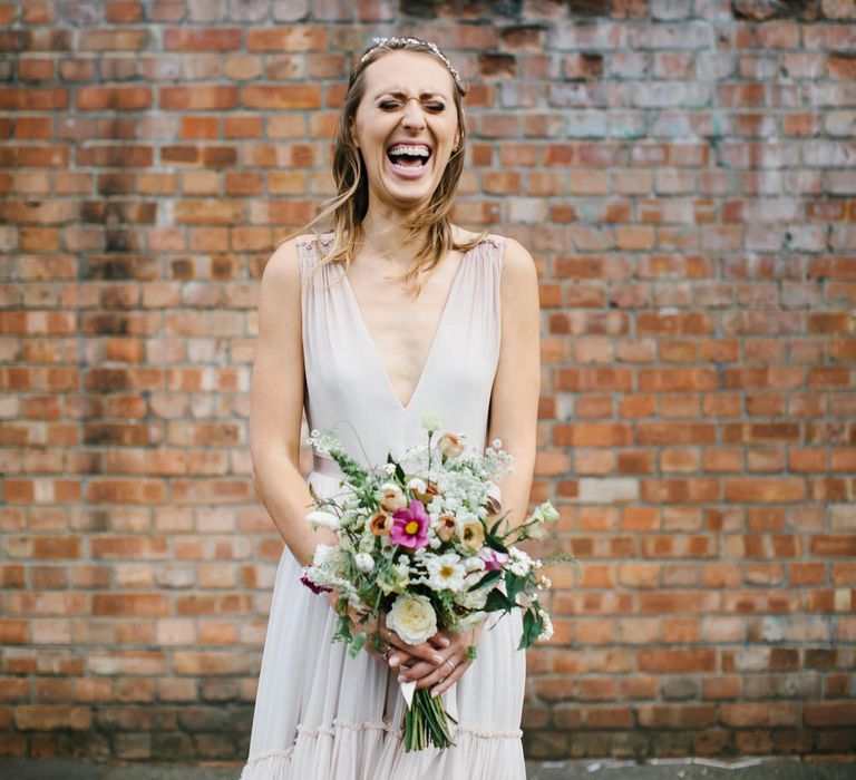 Bride in Jenny Packham Blush Ombre Wedding Dress