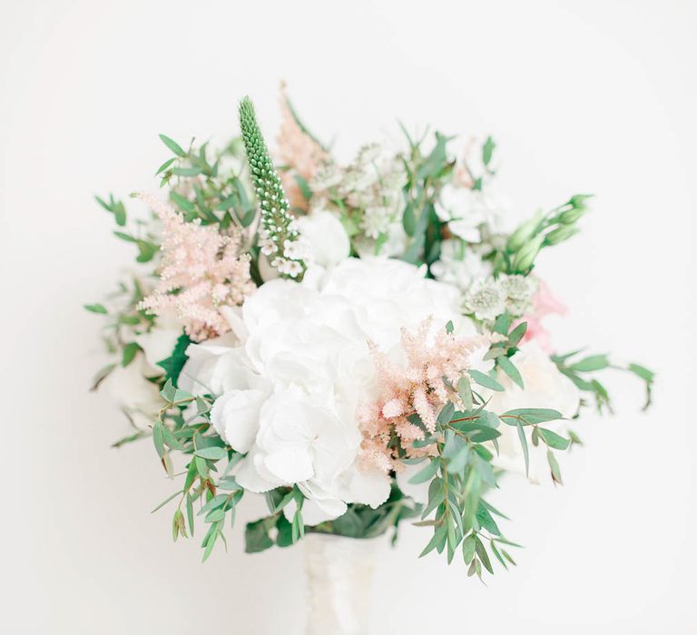 White Hydrangea & Pink Bouquet | Romantic Pastel Wedding at Cripps Barn | White Stag Wedding Photography | Dan Hodge Wedding Films