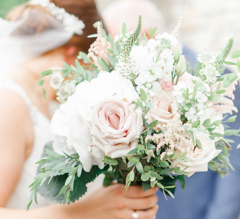 Pink & White Bouquet | Romantic Pastel Wedding at Cripps Barn | White Stag Wedding Photography | Dan Hodge Wedding Films