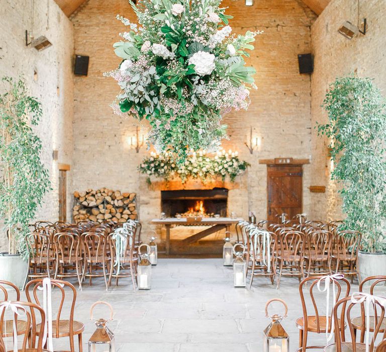 Barn Ceremony | Hanging Greenery Decor | Romantic Pastel Wedding at Cripps Barn | White Stag Wedding Photography | Dan Hodge Wedding Films