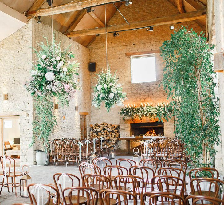 Barn Ceremony | Hanging Greenery Decor | Romantic Pastel Wedding at Cripps Barn | White Stag Wedding Photography | Dan Hodge Wedding Films