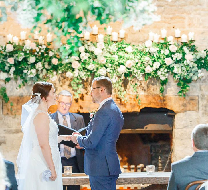 Barn Wedding Ceremony | Bride in Ellis Bridal Gown | Groom in Dyfed Menswear Navy Suit | Romantic Pastel Wedding at Cripps Barn | White Stag Wedding Photography | Dan Hodge Wedding Films