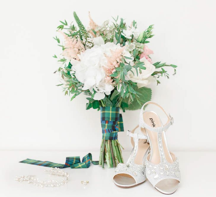 Bouquet & Bridal Shoes | Romantic Pastel Wedding at Cripps Barn | White Stag Wedding Photography | Dan Hodge Wedding Films