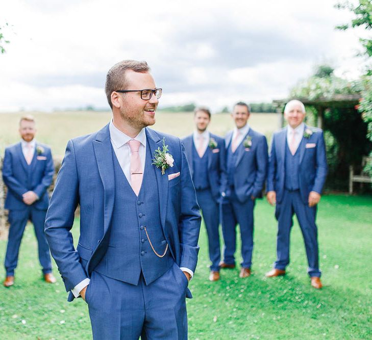 Groomsmen in Dyfed Menswear Navy Suits | Romantic Pastel Wedding at Cripps Barn | White Stag Wedding Photography | Dan Hodge Wedding Films