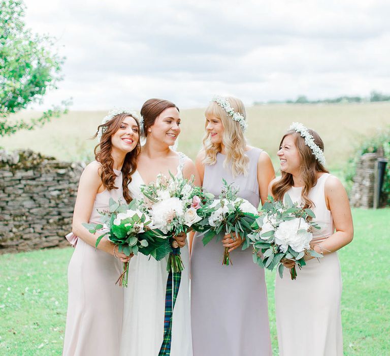 Bridal Party | Bride in Ellis Bridal Gown | Pink Hued ASOS Bridesmaid Dresses | Romantic Pastel Wedding at Cripps Barn | White Stag Wedding Photography | Dan Hodge Wedding Films