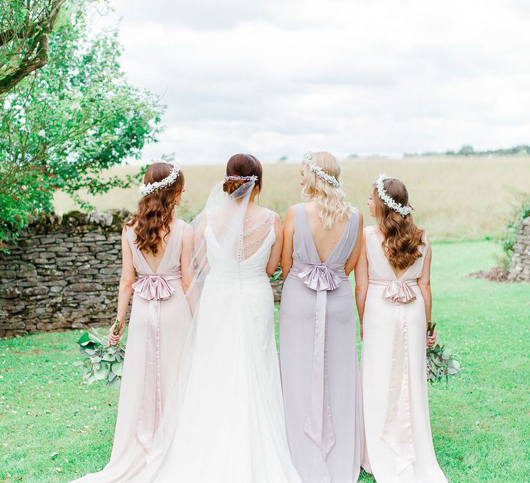 Bridal Party | Bride in Ellis Bridal Gown | Pink Hued ASOS Bridesmaid Dresses | Romantic Pastel Wedding at Cripps Barn | White Stag Wedding Photography | Dan Hodge Wedding Films