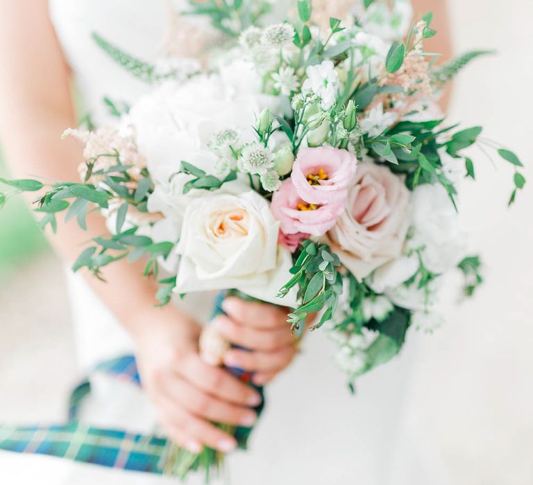 Pink & White Bouquet | Romantic Pastel Wedding at Cripps Barn | White Stag Wedding Photography | Dan Hodge Wedding Films