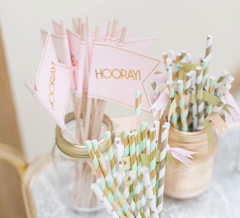 Stipe Straws in Mason Jars | Pastel Wedding at Gaynes Park | Anneli Marinovich Photography