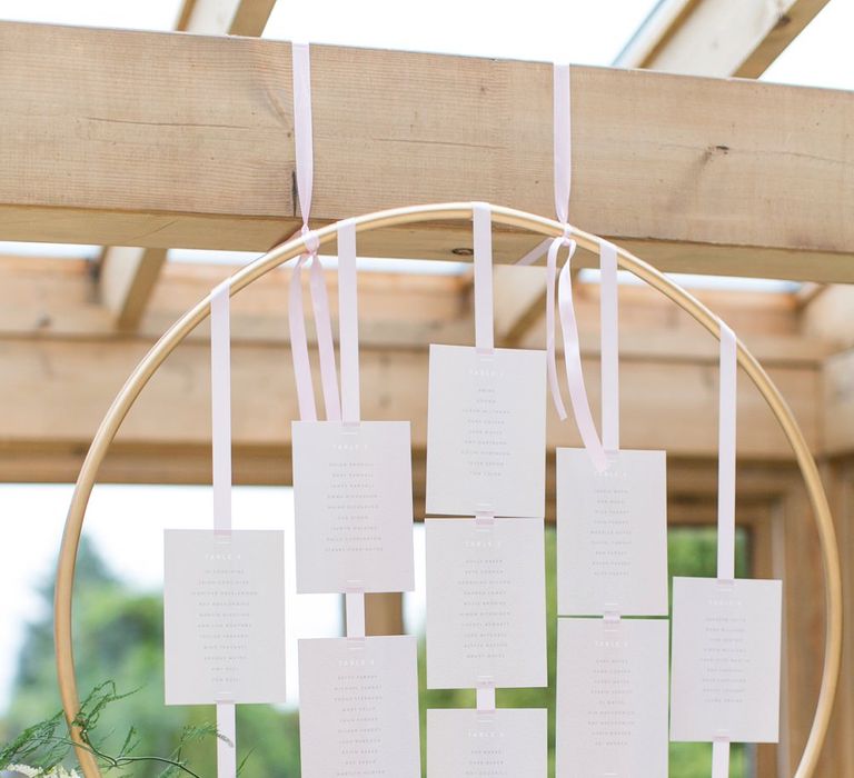 Hoop Table Plan with Flowers | Pastel Wedding at Gaynes Park | Anneli Marinovich Photography