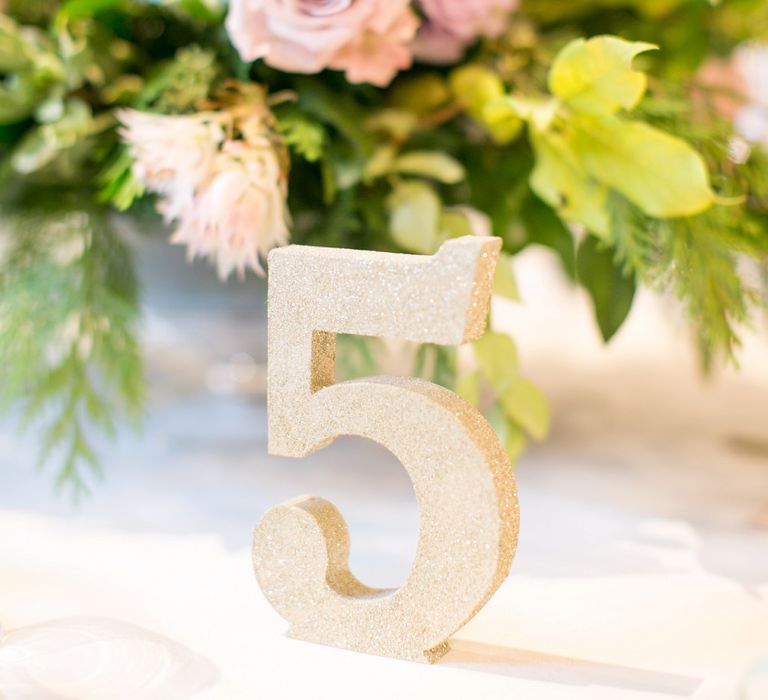 Gold Glitter Table Numbers | Pastel Wedding at Gaynes Park | Anneli Marinovich Photography