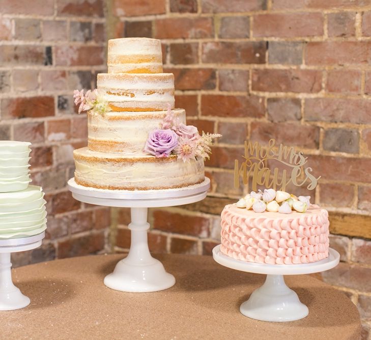 Cake Table | Semi Naked Wedding Cake | Pastel Wedding at Gaynes Park | Anneli Marinovich Photography