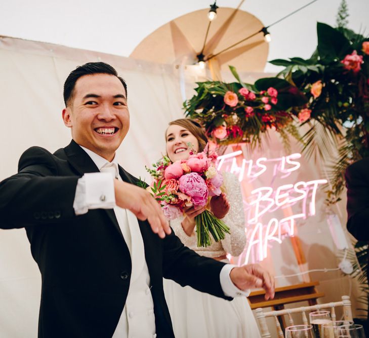 Bright Pink Peonies For A PapaKata Sperry Tent Wedding With Bride In Separates & Images From Amy B Photography