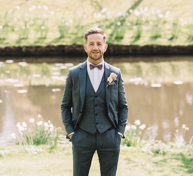 Groom in Grey Moss Bros Suit | The Orangery Maidstone | Lucie Watson Photography | TDH Media Films