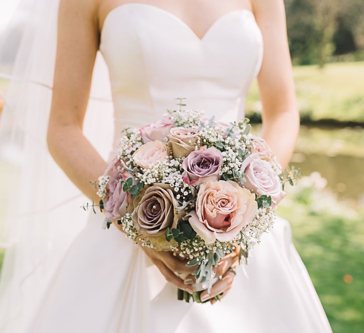 Vintage Pink Rose & Gypsophila Bouquet | Bride in Ronald Joyce Wedding Dress | The Orangery Maidstone | Lucie Watson Photography | TDH Media Films