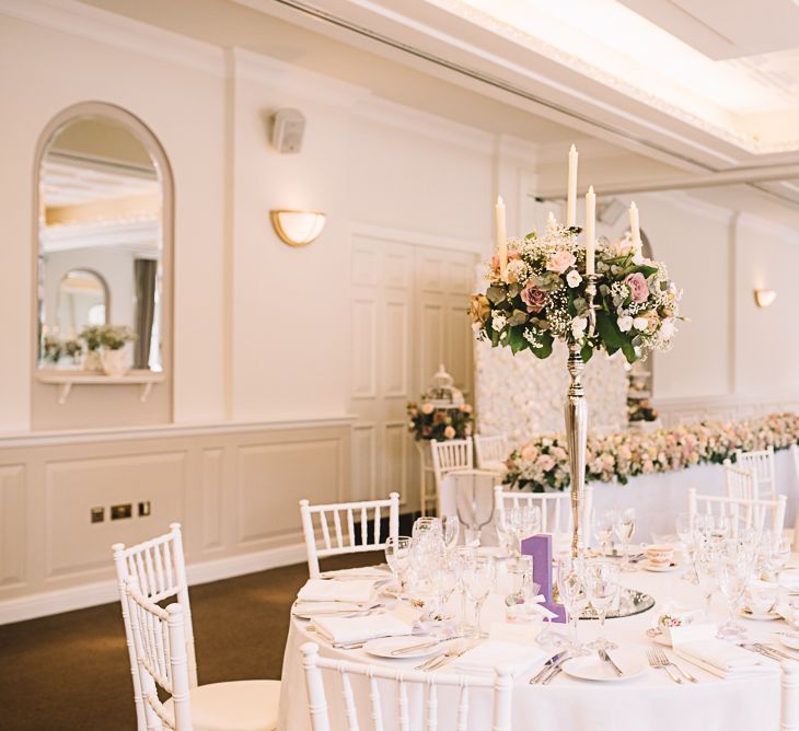 Candelabra & Flower Table Centrepieces | The Orangery Maidstone | Lucie Watson Photography | TDH Media Films