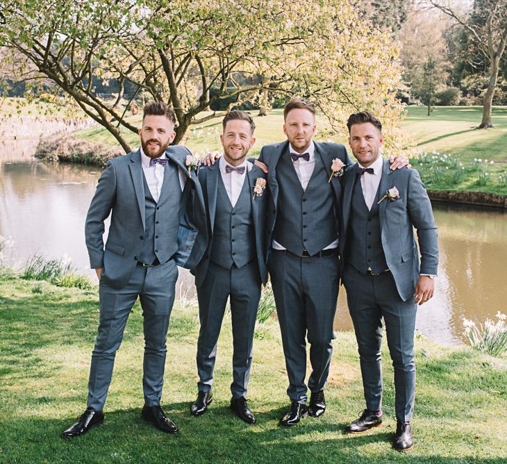 Groomsmen in Grey Moss Bros Suits | The Orangery Maidstone | Lucie Watson Photography | TDH Media Films