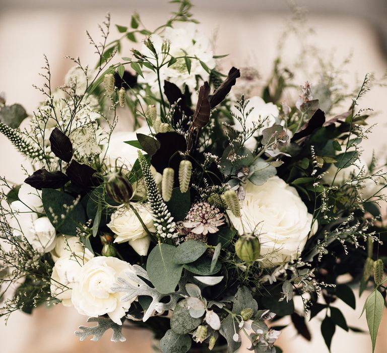 White & Greenery Bridal Bouquet | Rustic Barn Wedding at Nancarrow Farm, Cornwall | Samuel Docker Photography