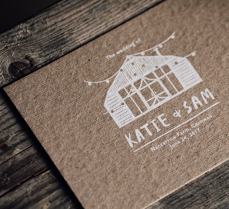 Kraft Paper Wedding Stationery with White Ink | Rustic Barn Wedding at Nancarrow Farm, Cornwall | Samuel Docker Photography