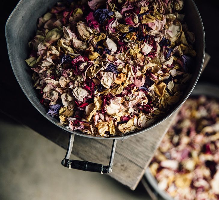 Dired Flower Petals Confetti | Rustic Barn Wedding at Nancarrow Farm, Cornwall | Samuel Docker Photography