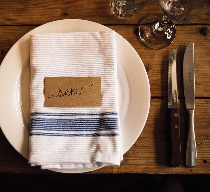 Place Setting | Rustic Barn Wedding at Nancarrow Farm, Cornwall | Samuel Docker Photography