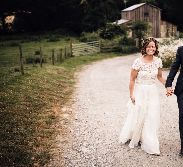 Bride in Catherine Deane Gown | Groom in Grey Edit Suits Suit | Rustic Barn Wedding at Nancarrow Farm, Cornwall | Samuel Docker Photography