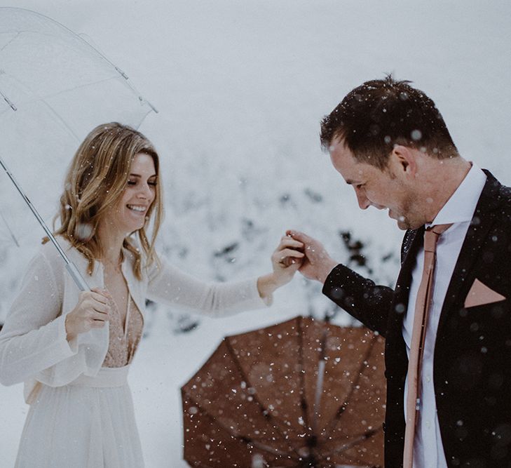 Snowy Winter Wedding In Bavaria With Bride In Truvelle